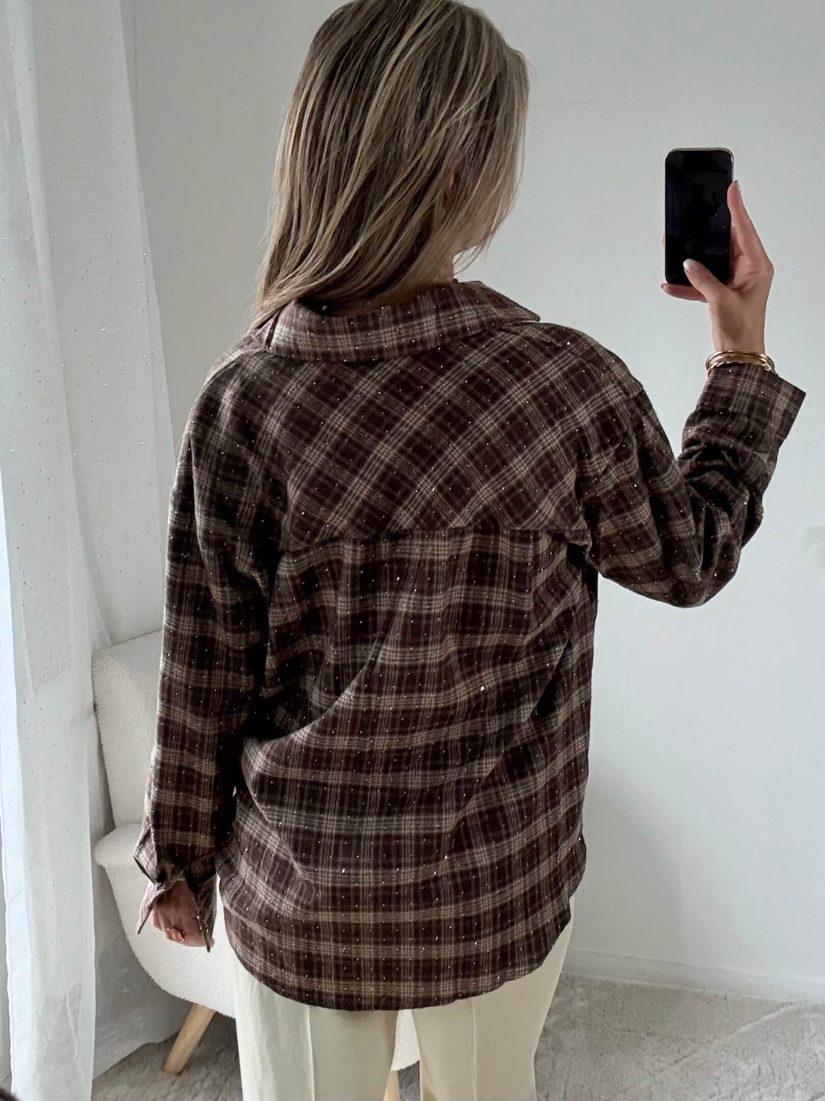 Chemise ample à carreaux ornée de strass Tilda, du S au L