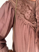 Chemisier ample marron femme avec broderie sur le devant du S au 4XL