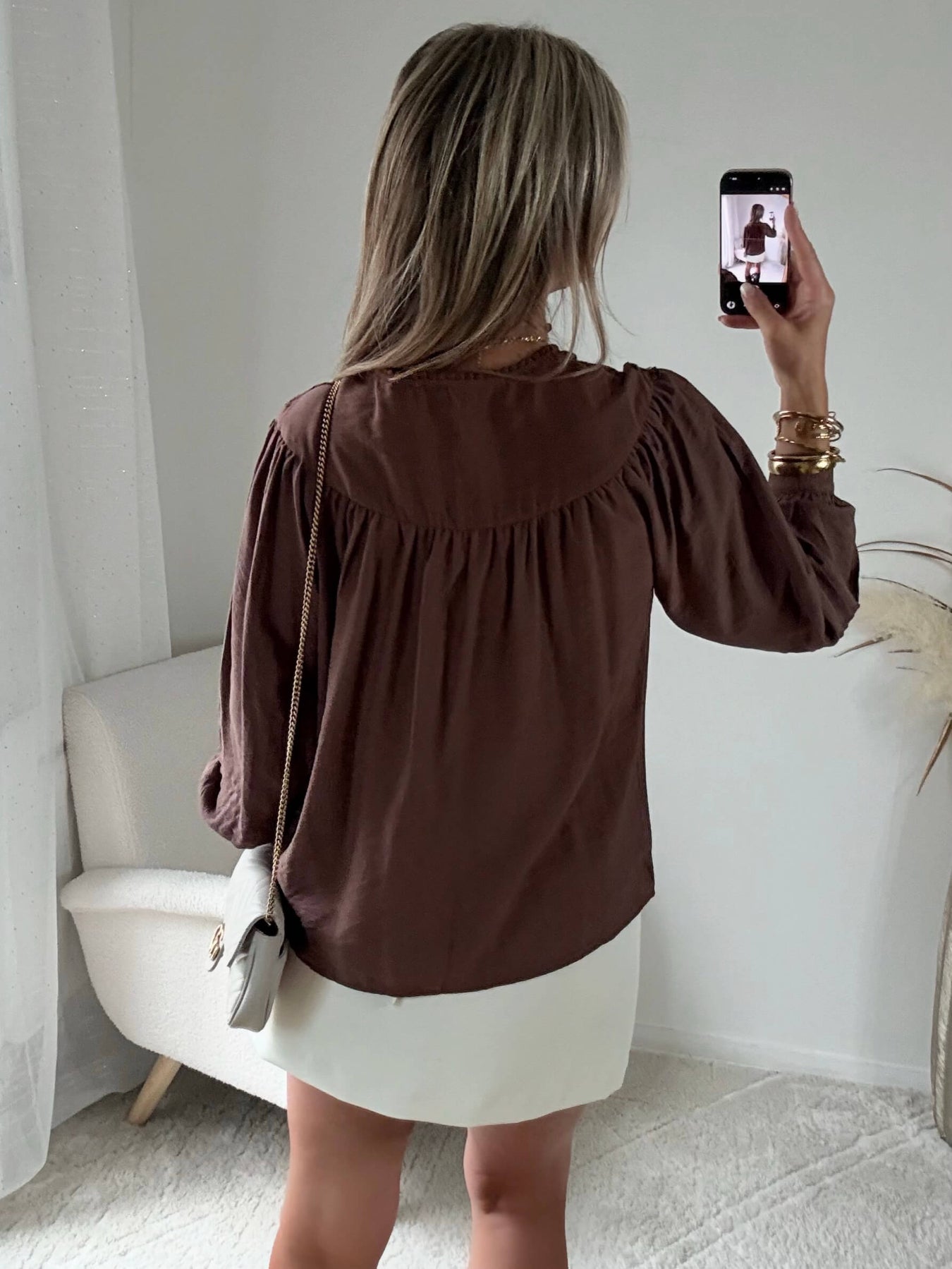 Chemisier ample marron femme avec broderie sur le devant du S au 4XL