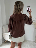 Chemisier ample marron femme avec broderie sur le devant du S au 4XL
