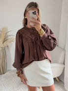 Chemisier ample marron femme avec broderie sur le devant du S au 4XL
