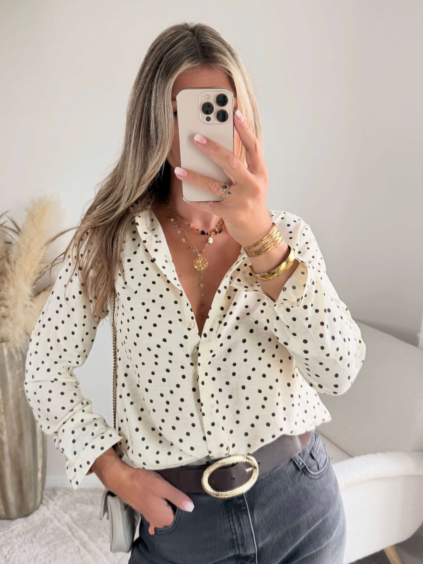 Chemisier beige à pois Palomé du 36 au 48 | Easy Dressing