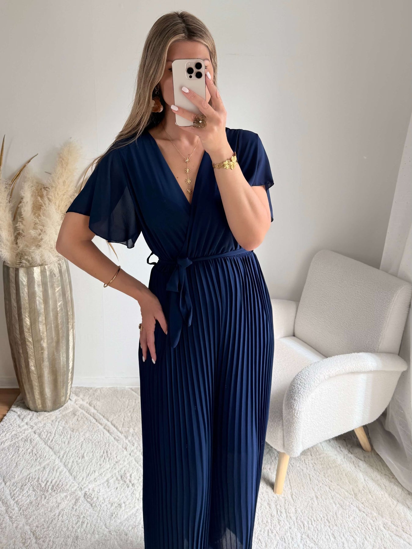 Combinaison plissée marine Lilou fluide du 38 au 48 élégante