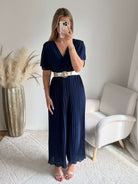 Combinaison plissée marine Lilou fluide du 38 au 48 élégante