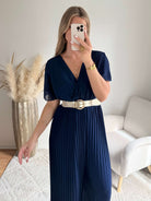Combinaison plissée marine Lilou fluide du 38 au 48 élégante