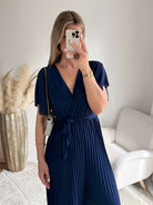 Combinaison plissée marine Lilou fluide du 38 au 48 élégante