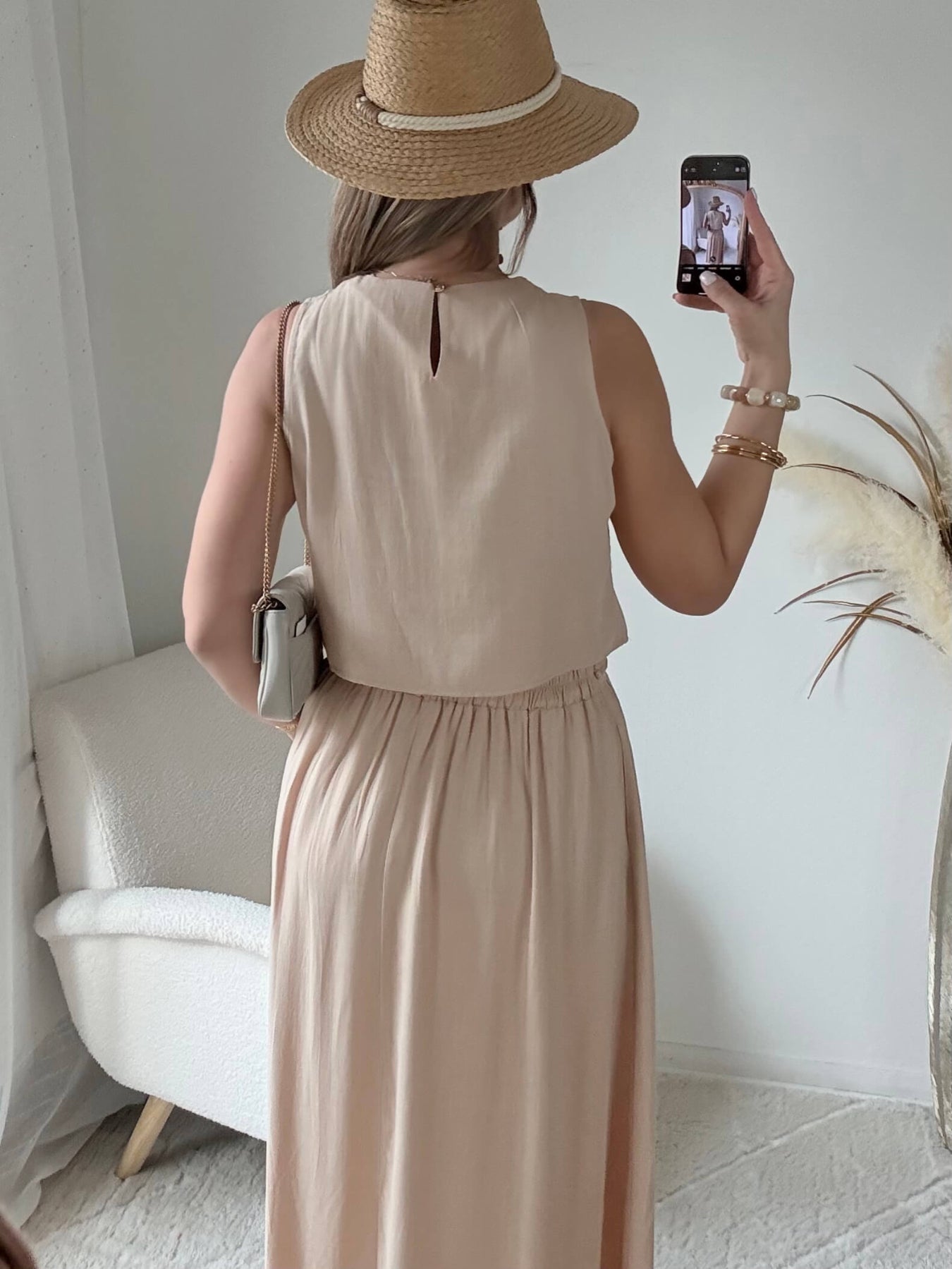 Ensemble haut fluide et jupe beige fluide en viscose - Lola