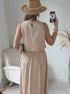 Ensemble haut fluide et jupe beige fluide en viscose - Lola