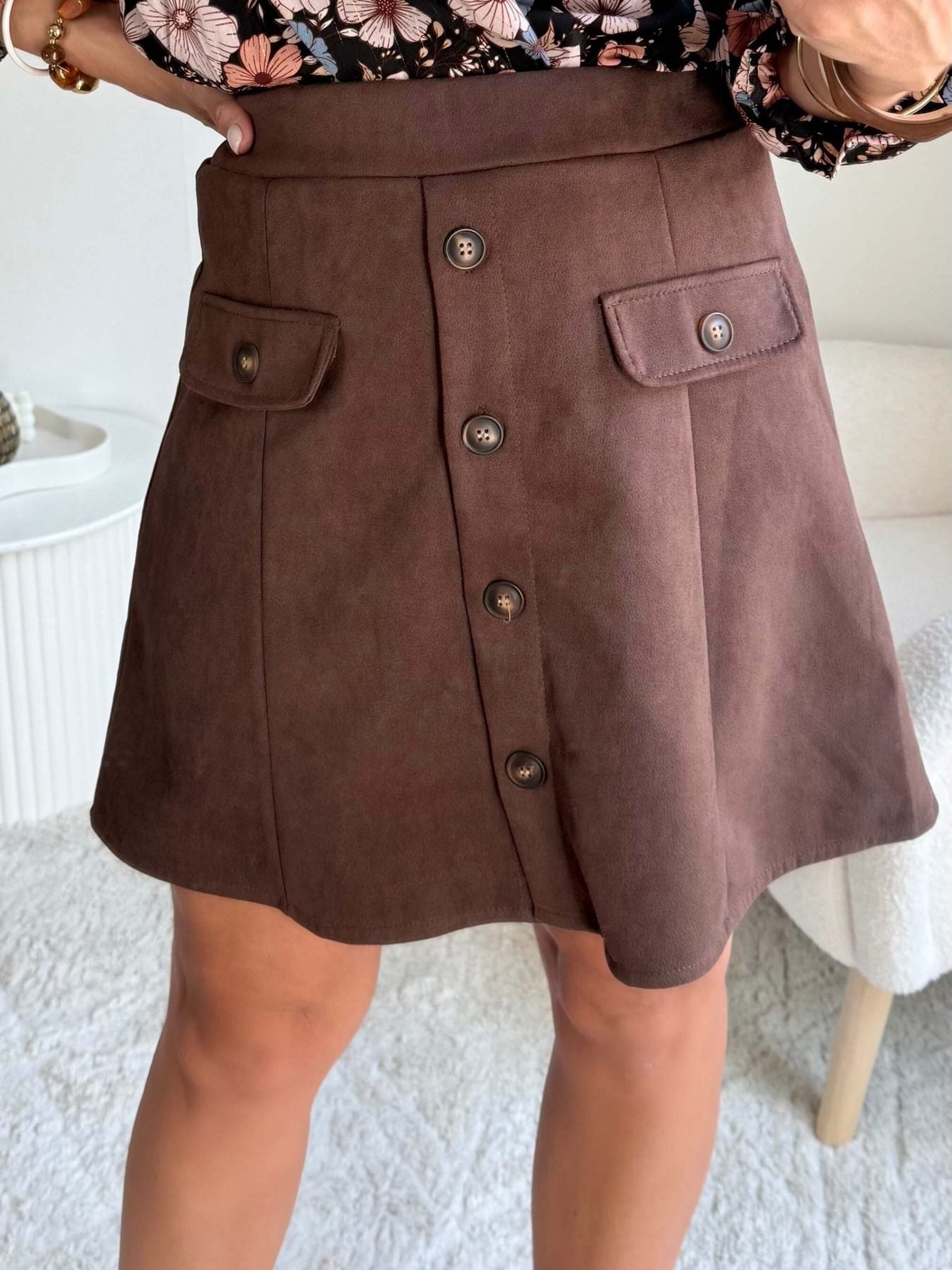 Jupe courte effet daim marron