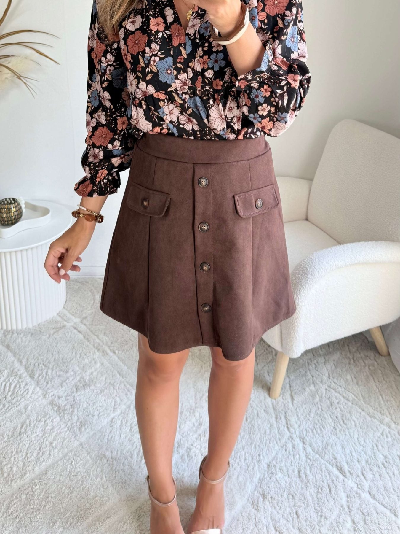 Jupe courte effet daim marron