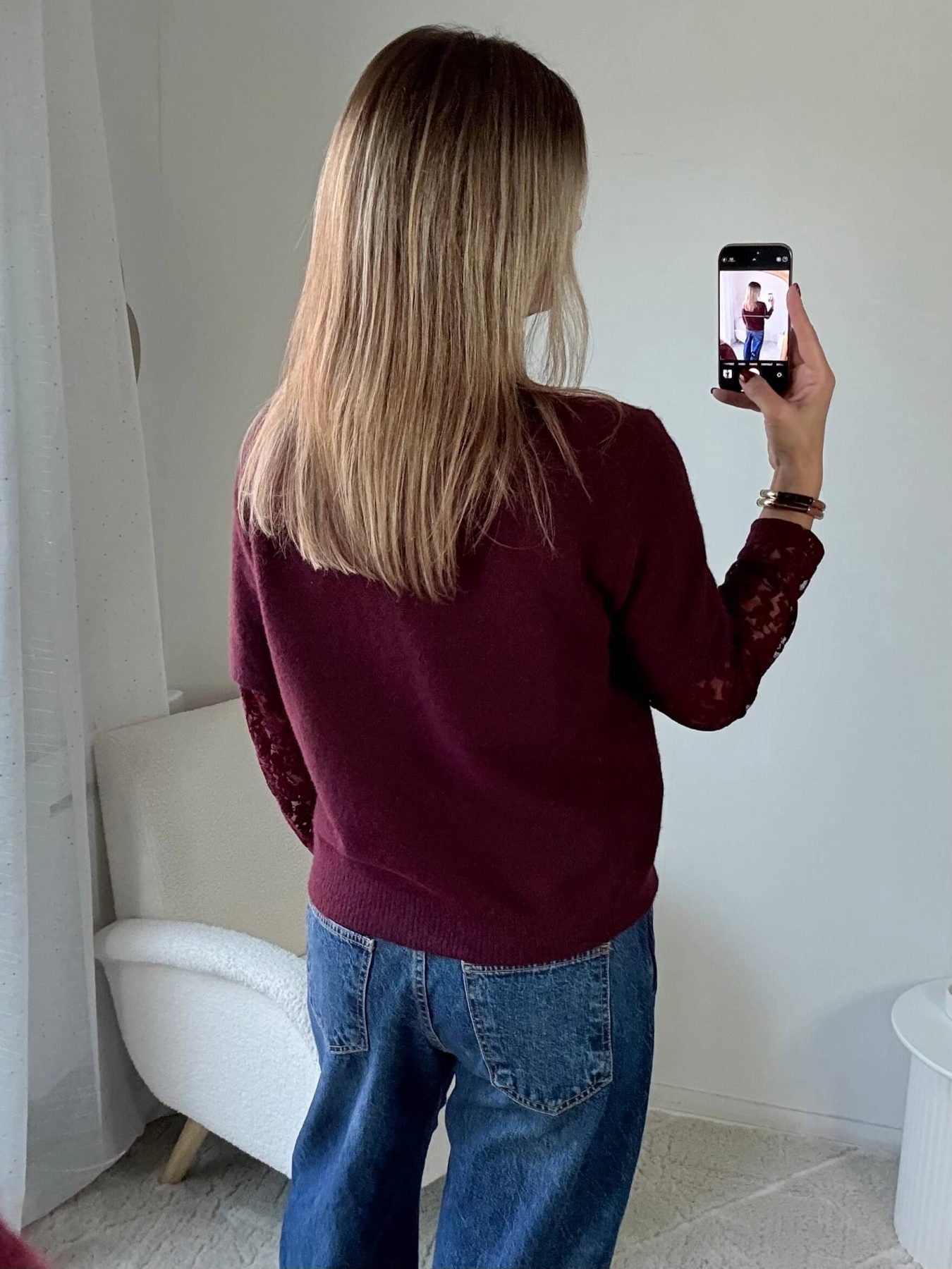 Pull manches dentelle bordeaux