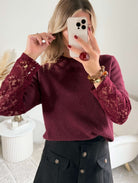 Pull manches dentelle bordeaux