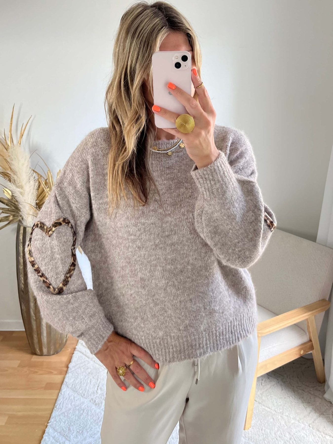 Pull taupe - Coeur