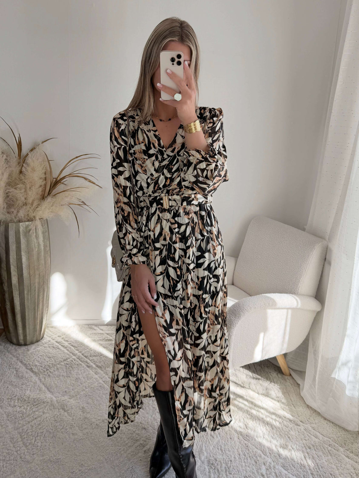 Robe longue fendue Brune