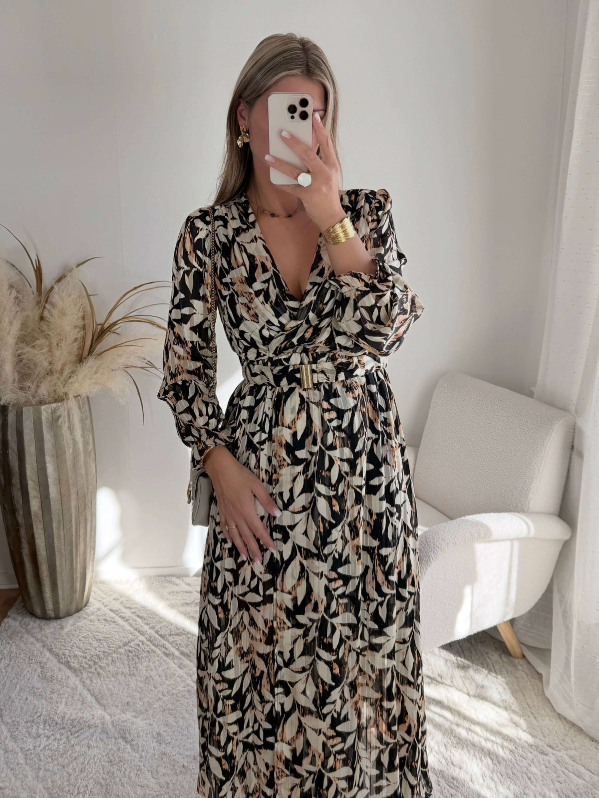 Robe longue fendue Brune