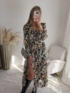 Robe longue fendue Brune