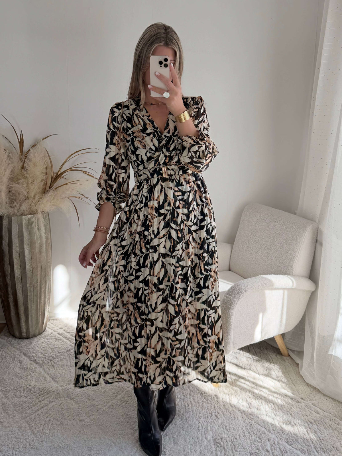 Robe longue fendue Brune