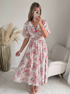 Robe longue blanche fleurie Liz fluide fendue femme élégante Easy Dressing