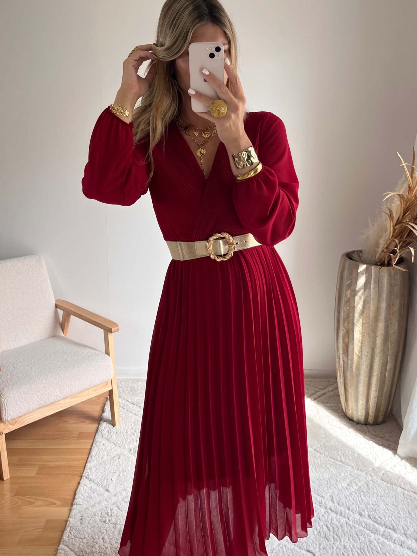 Robe plissée bordeaux - Sienna