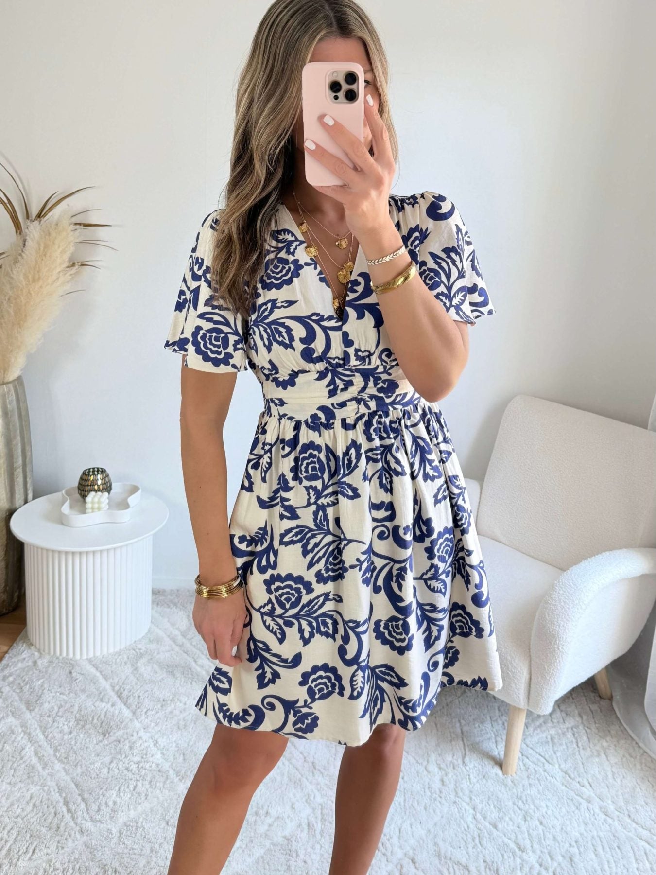 Robe courte blanche et marine - Alix