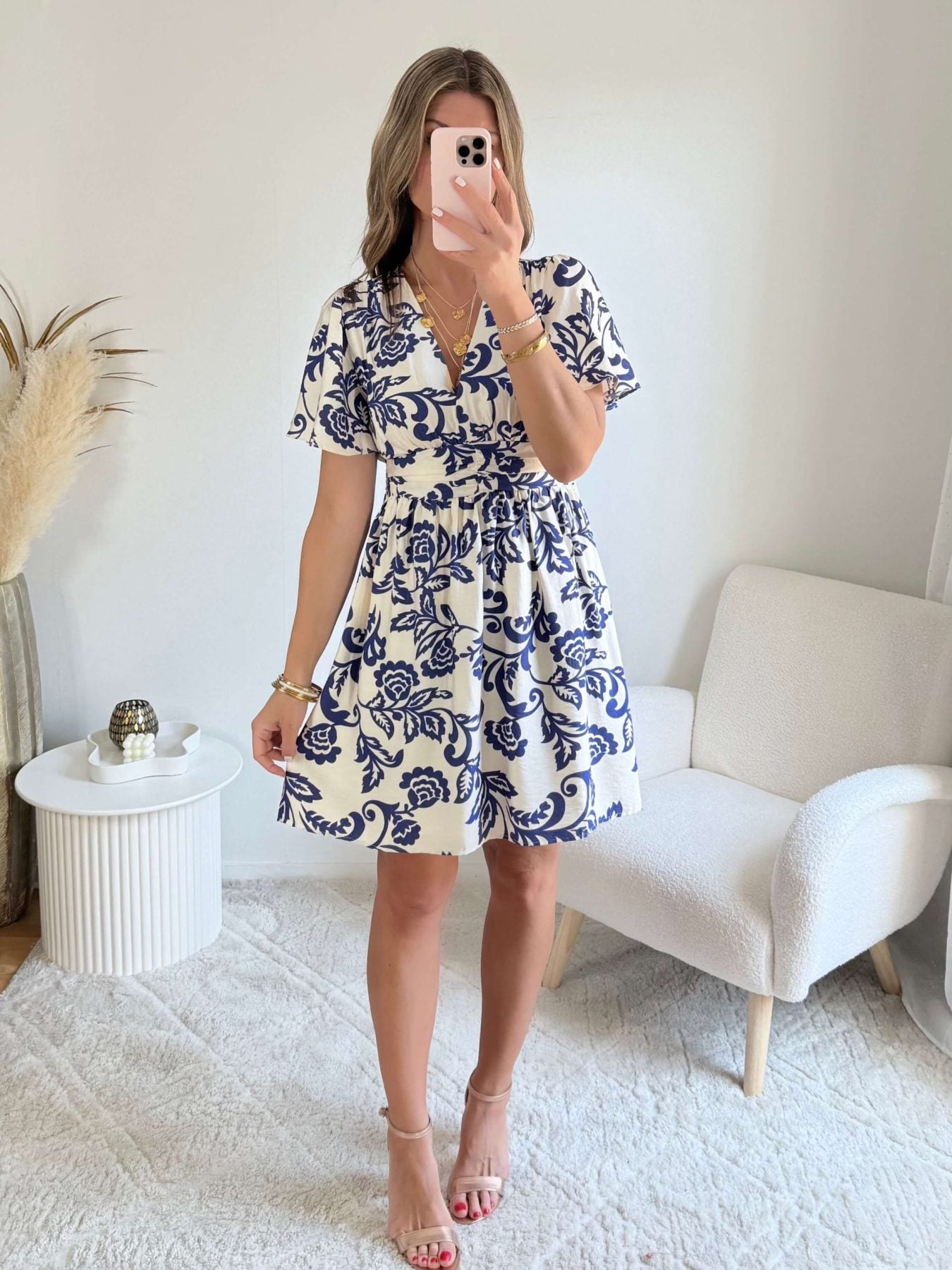 Robe courte blanche et marine - Alix