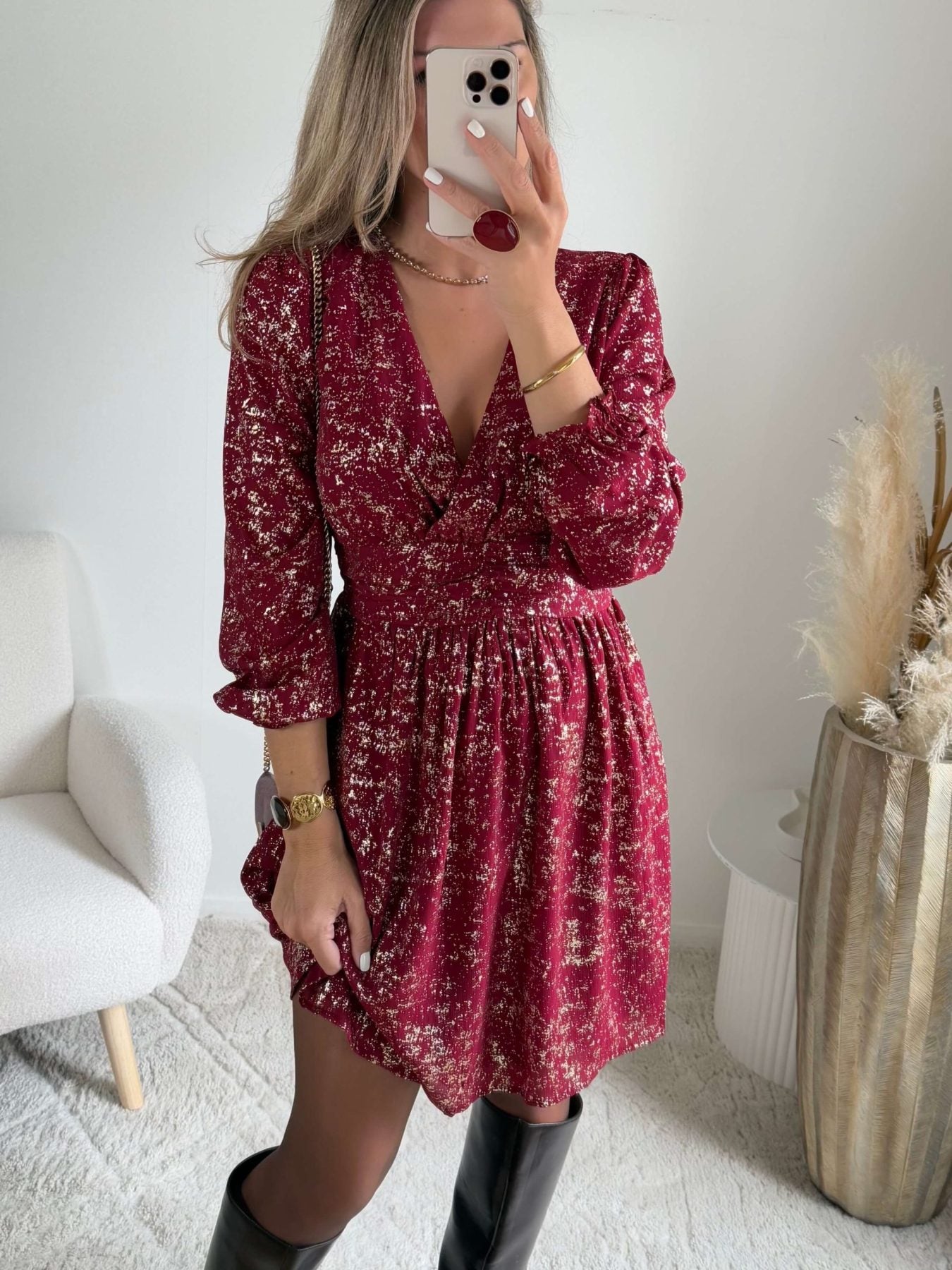 Robe courte bordeaux dorée - Romy