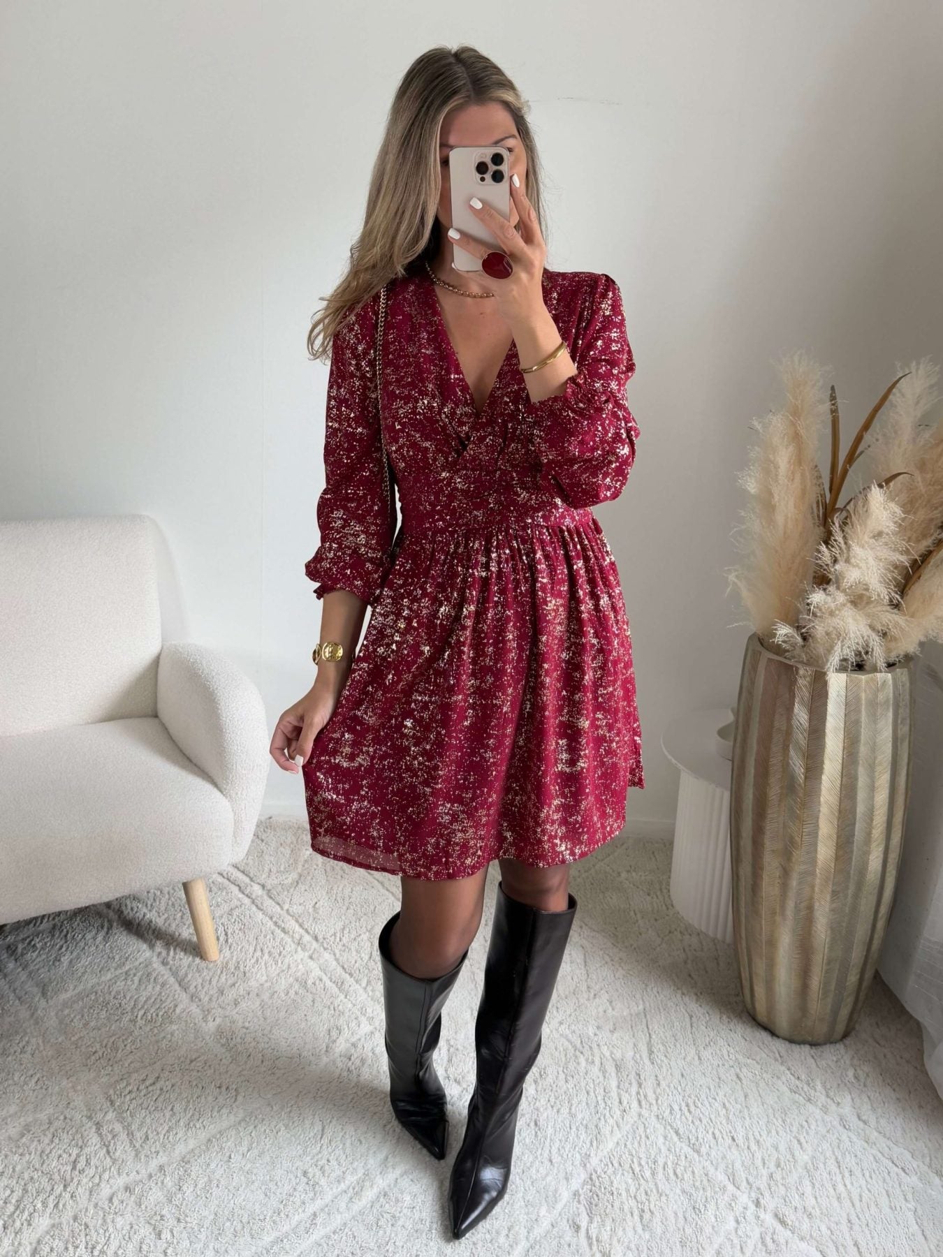 Robe courte bordeaux dorée - Romy