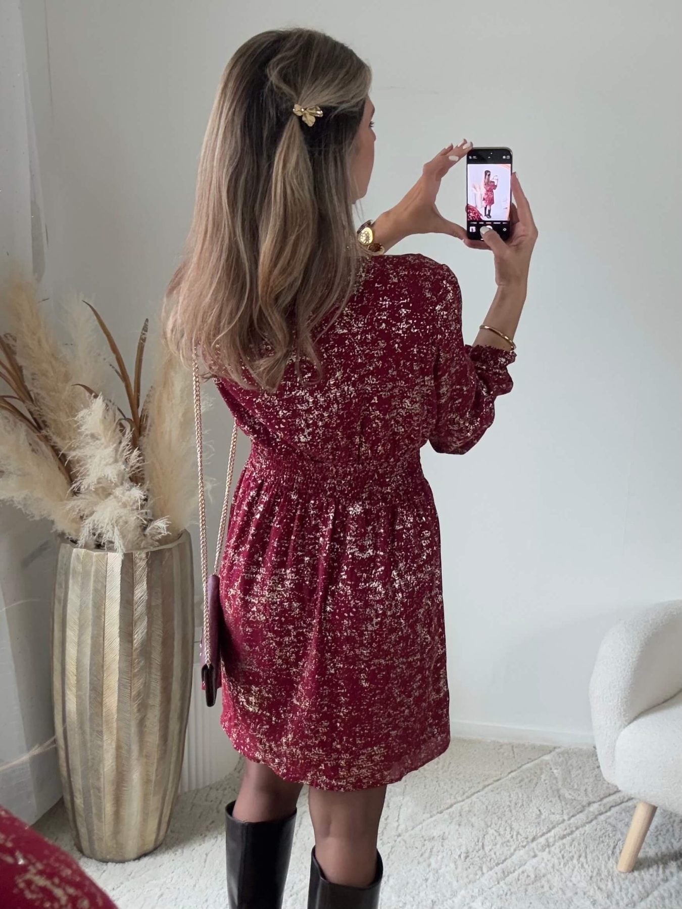 Robe courte bordeaux dorée - Romy