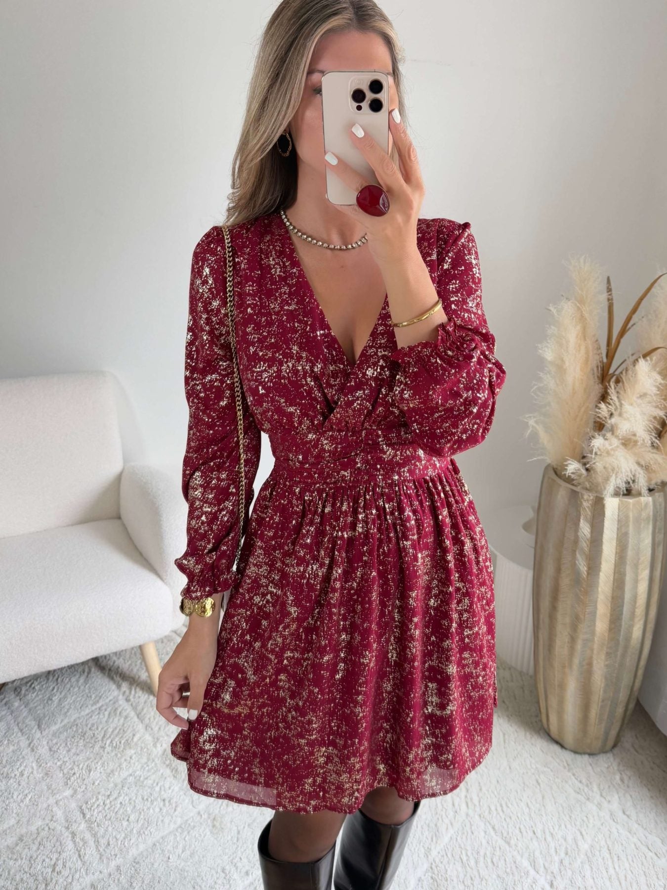Robe courte bordeaux dorée - Romy
