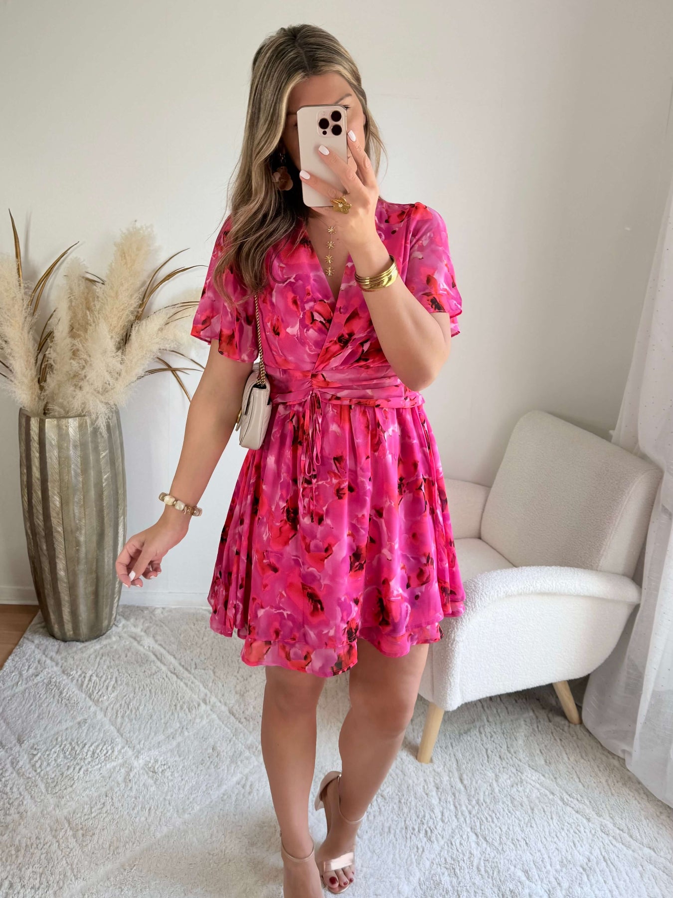 Robe courte Rosy rose fuchsia - Robe fluide imprimée femme du S au 4XL