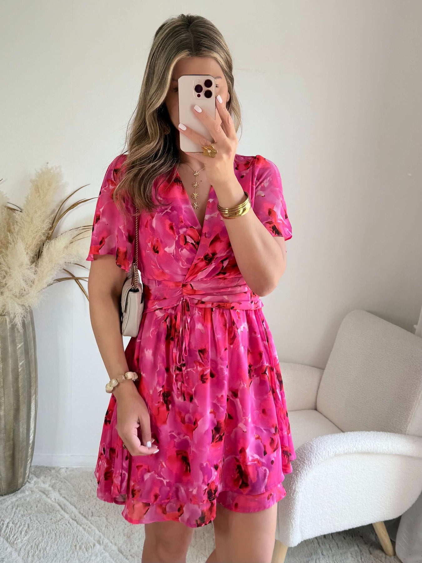 Robe courte Rosy rose fuchsia - Robe fluide imprimée femme du S au 4XL