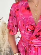 Robe courte Rosy rose fuchsia - Robe fluide imprimée femme du S au 4XL
