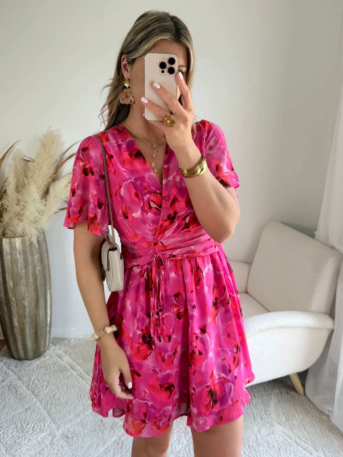 Robe courte Rosy rose fuchsia - Robe fluide imprimée femme du S au 4XL