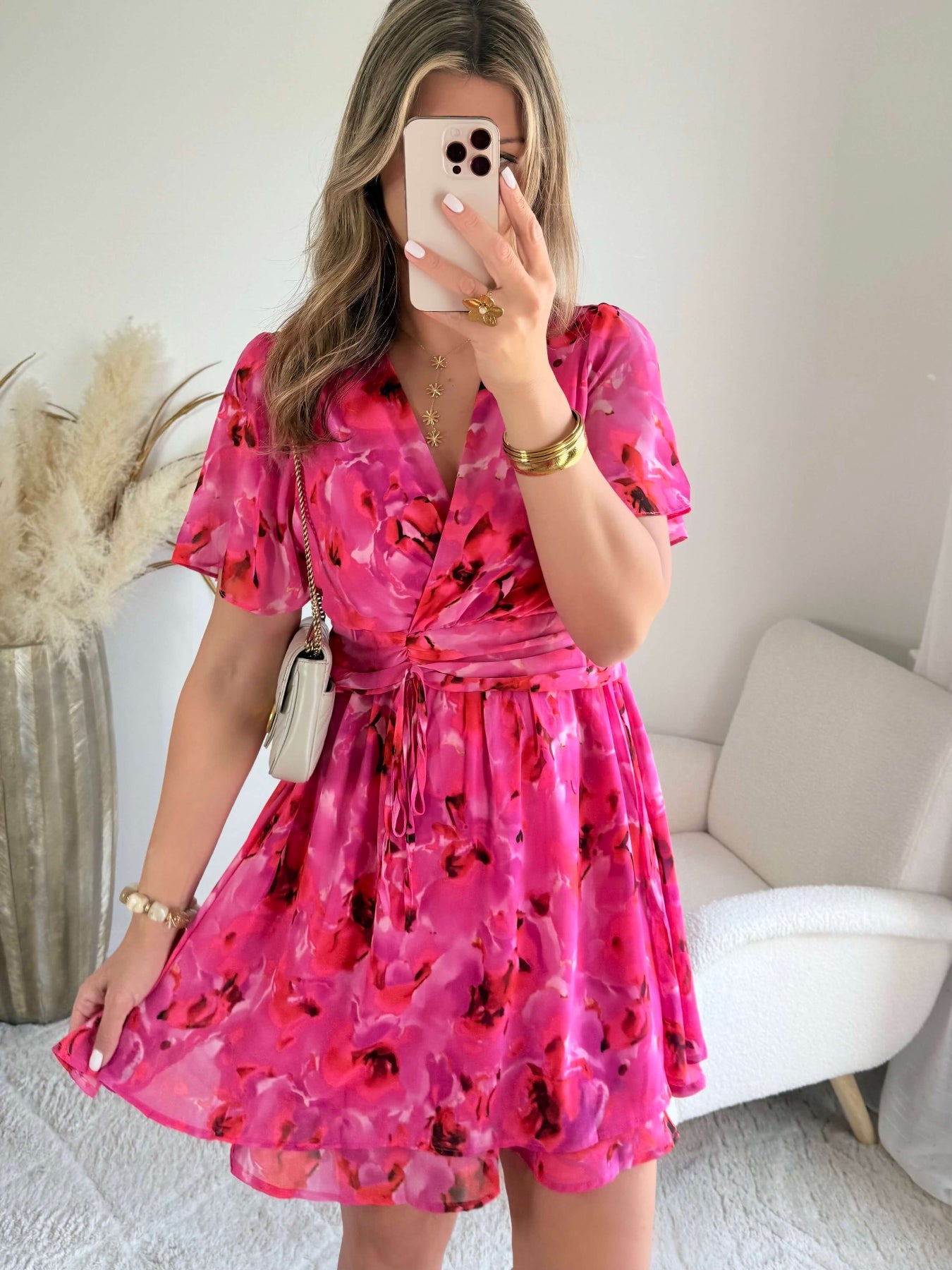 Robe courte Rosy rose fuchsia - Robe fluide imprimée femme du S au 4XL