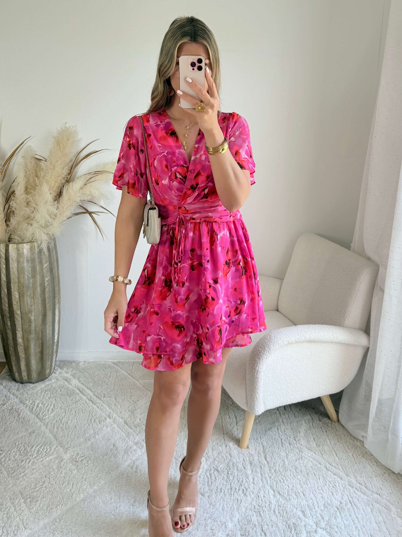 Robe courte Rosy rose fuchsia - Robe fluide imprimée femme du S au 4XL