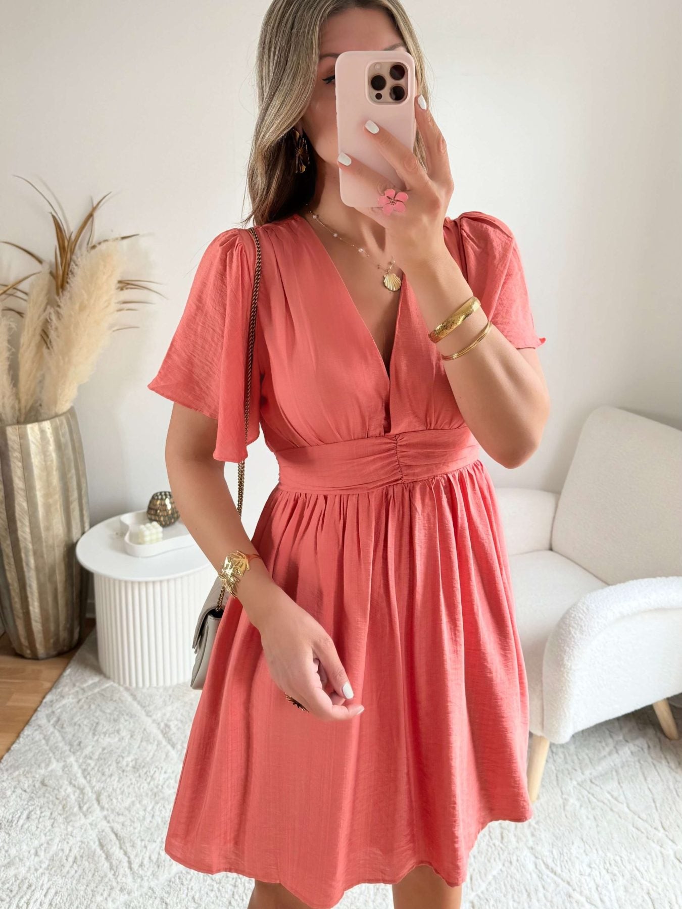 Robe courte corail - Diana