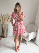 Robe Laure courte fluide imprimée rose du S au 4XL - Easy Dressing
