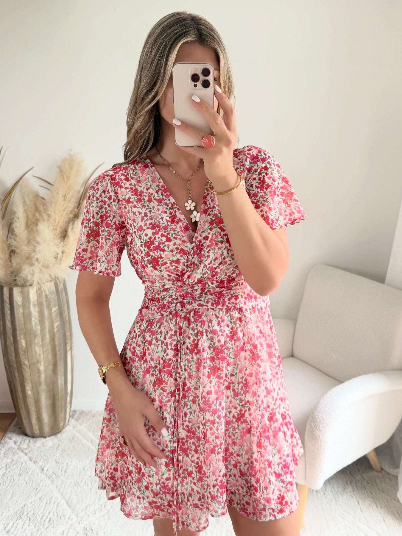Robe Laure courte fluide imprimée rose du S au 4XL - Easy Dressing