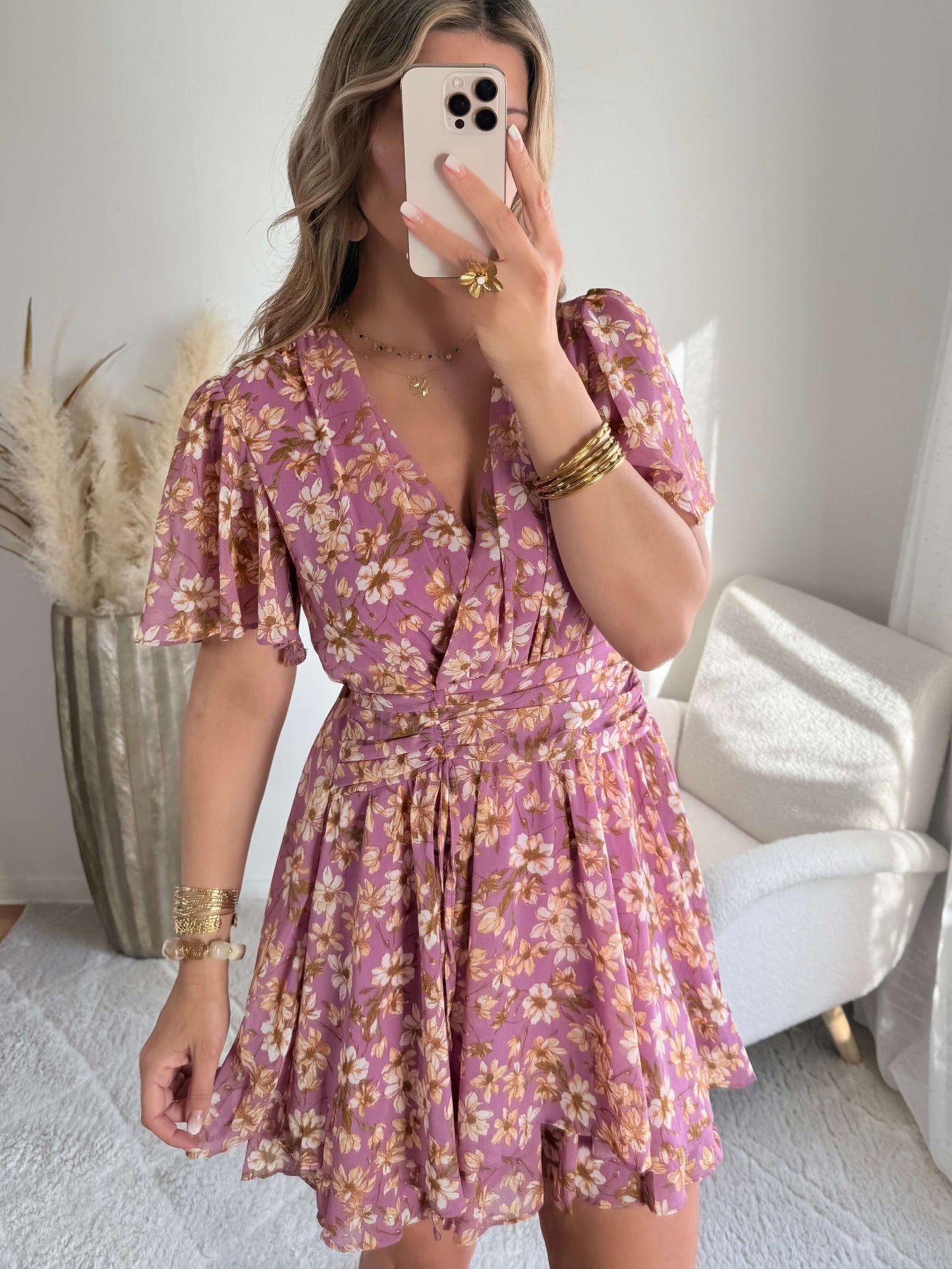 Robe fleurie mauve Dalhia du S au 4XL Easy Dressing