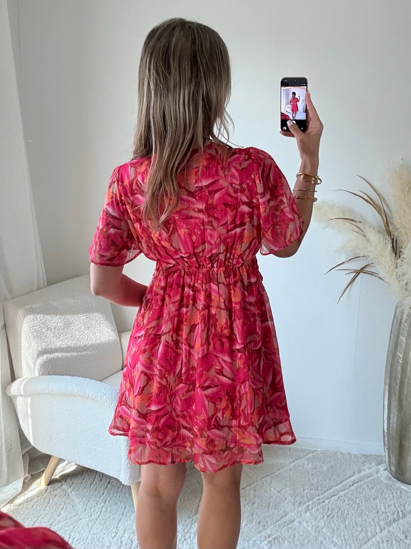 robe courte grande taille rouge imprimée femme coupe portefeuille fluide élégante du S au 4XL Sybille