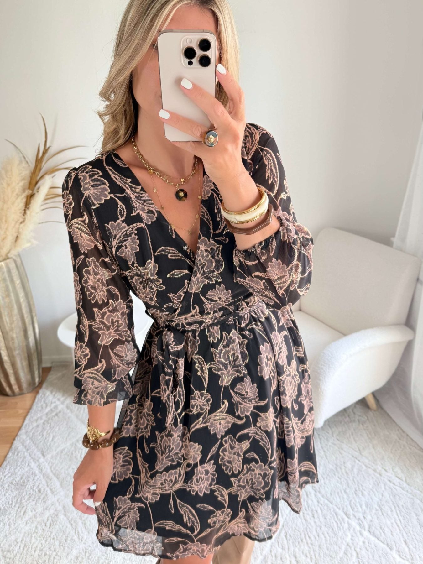 Robe courte marron dorée - Alys