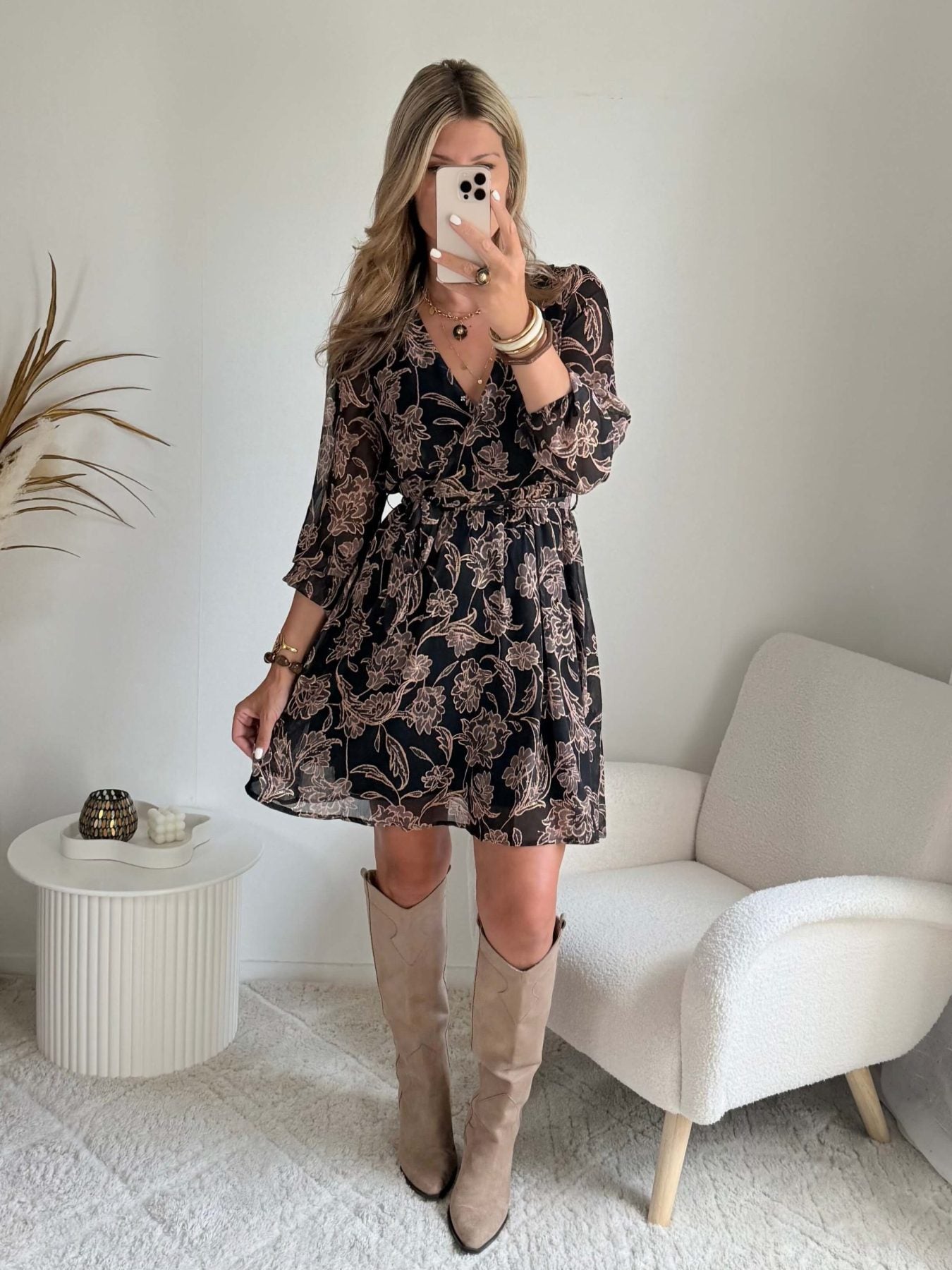 Robe courte marron dorée - Alys