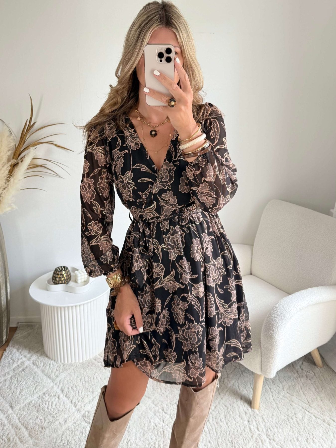 Robe courte marron dorée - Alys