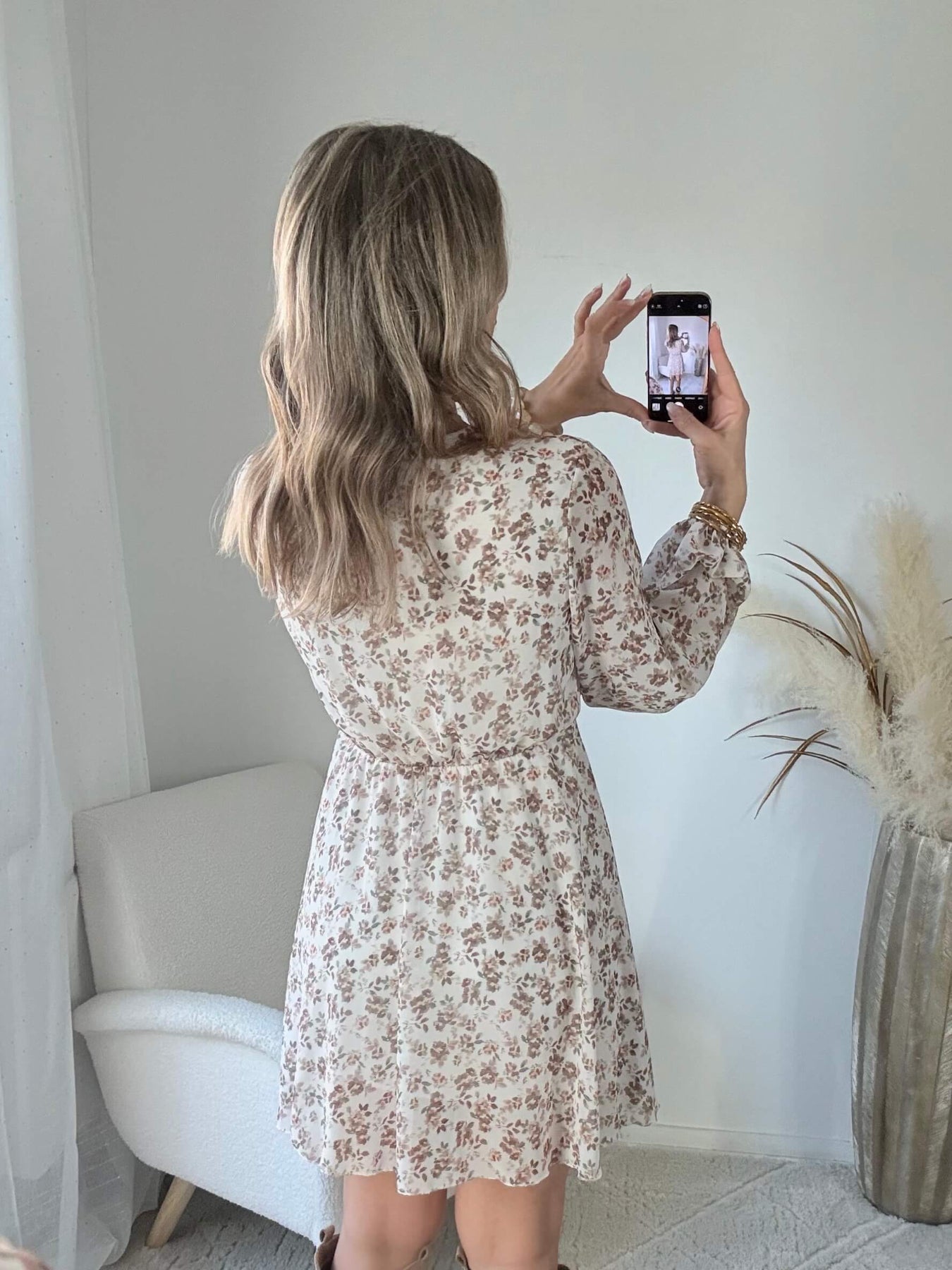 Robe fleurie écru taupe Cassie bohème chic Easy Dressing