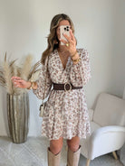 Robe fleurie écru taupe Cassie bohème chic Easy Dressing