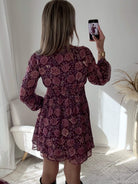 Robe courte prune dorée Paris à manches longues
