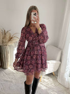 Robe courte prune dorée Paris à manches longues