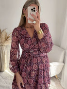 Robe courte prune dorée Paris à manches longues