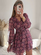 Robe courte prune dorée Paris à manches longues