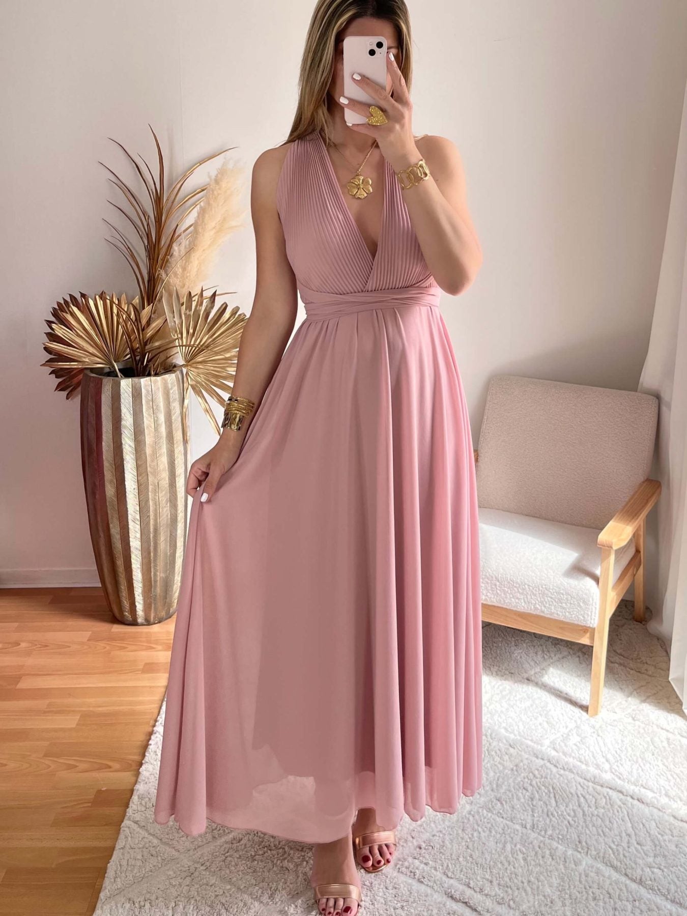 Robe dos nu rose poudré - Valentina